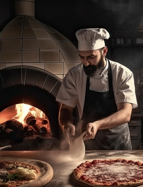 Pizzaiolo qui prépare sa pizza